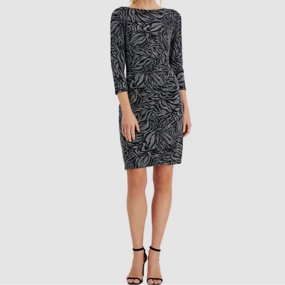 Anne Klein Women's 3/4 Sleeve Side Pleated
Sparkly Dress Size 12 Animal Print